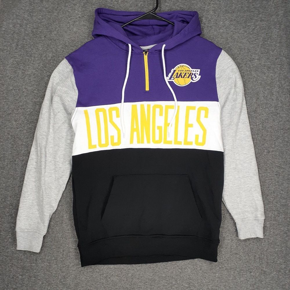 NBA Los Angeles Lakers 1/4 Zip Hoodie Men's Small colorblock Purple Gold White